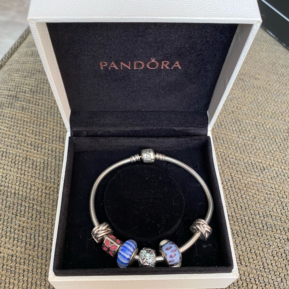 Authentic Pandora Bracelet w/ 6 Pandora Charms
